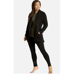 Barefoot Dreams CozyChic Cable Shawl Cardigan Black Open Front M NEW WITH TAGS!